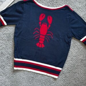 Voodoo Vixen Navy Blue Red Lobster Knit Sweater Top Size Medium